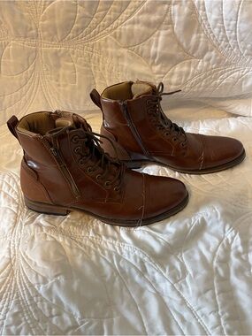 Steve Madden Brown Leather Lace-Up Side-Zip Combat Boots